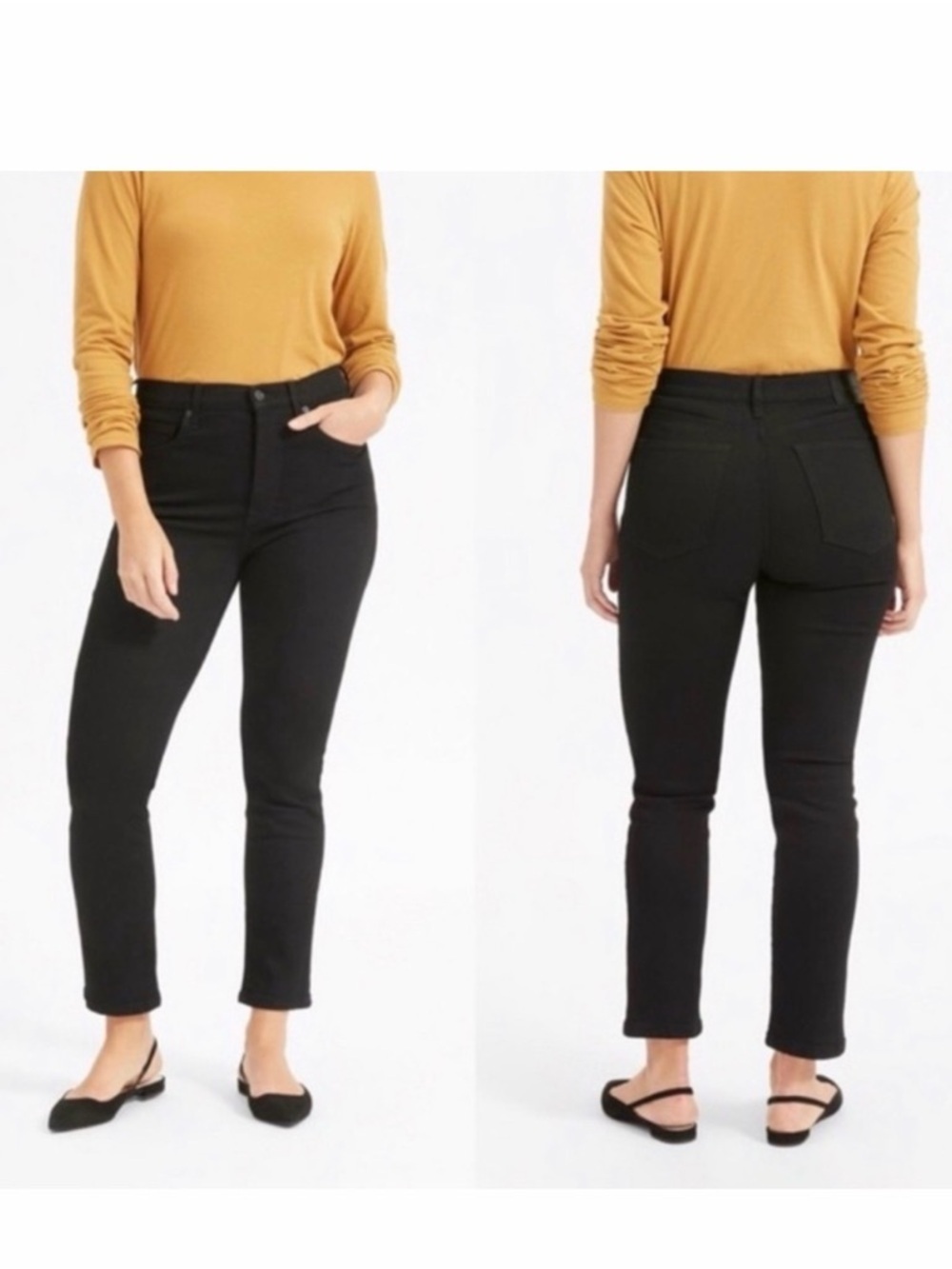 Everlane Authentic Stretch High-Rise Cigarette Jean Slim Straight 24 Ankle Black